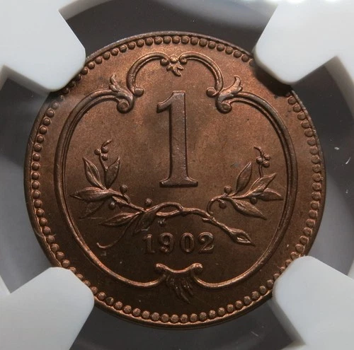 AUSTRIA HUNGARY Empire 1 Heller 1902 NGC MS 66 RB UNC Bronze Red TOP POP! #056
