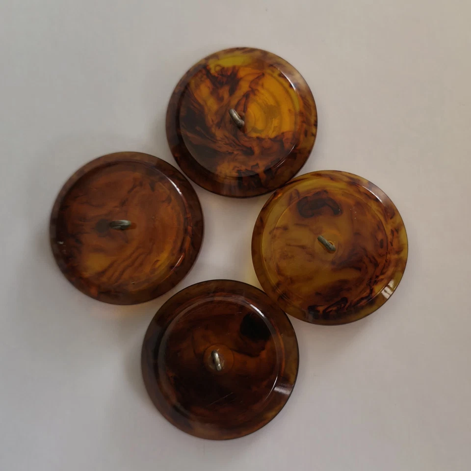 Vintage Tortoise Shell Shank Buttons Plastic 4 Pcs Brown Goldtone Center 37mm - Image 4 of 4