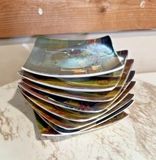 8pc Set Cypress Home 6" Square Ceramic Appetizer Wine Theme Plates Dishware