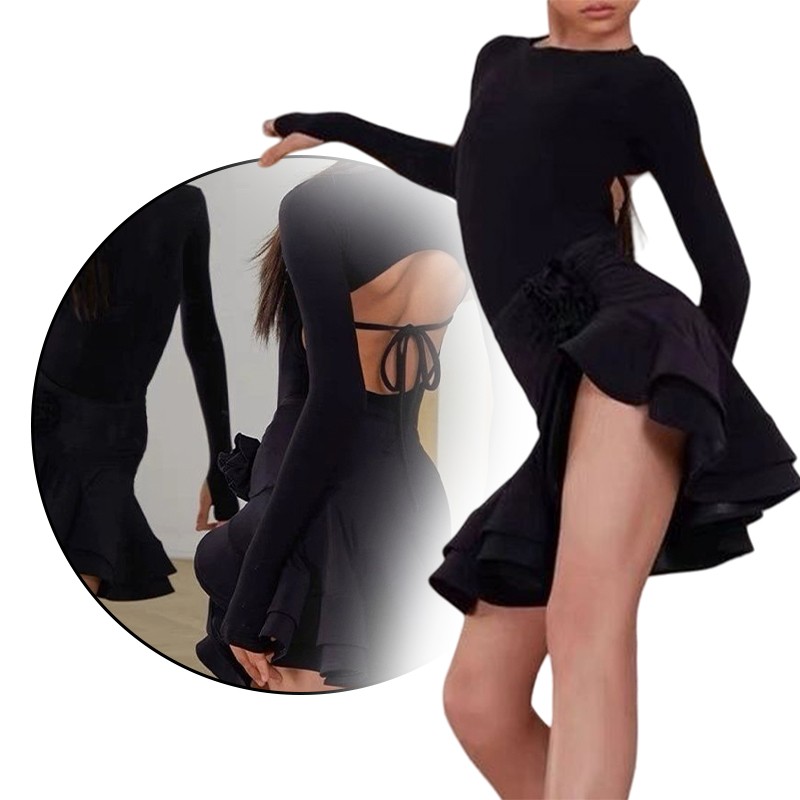 Vestido de Baile Latino Traje Sin Espalda Body Cola de Pez Falda Rumba Tango Ropa de Baile