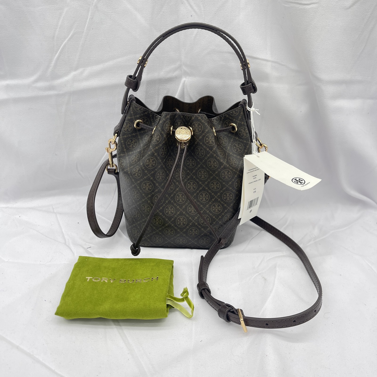 Tory Burch Womens T Monogram Coated Canvas Mini Bucket Bag F