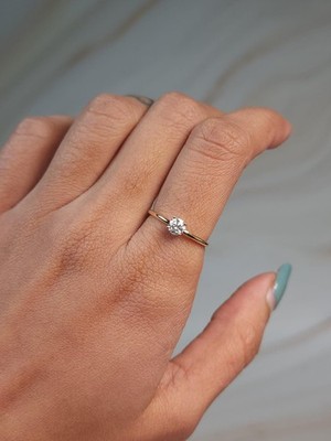 Round Cut Lab Diamond Engagement Ring,10k Gold  Solitaire Ring ,Minimalist Ring
