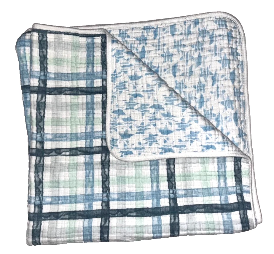 Manta de ensueño para bebé estrella azul a cuadros Aden + Anais 4 capas muselina algodón Foto 2 de 3