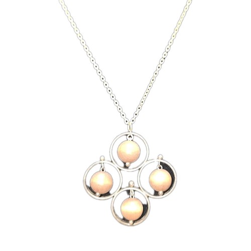 KAIJA AARIKKA FINLAND VINTAGE  SILVER TONE WOOD BEAD MODERNIST PENDANT NECKLACE