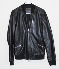 All Saints Utility Leather Bomber Jacket Black Sheep Men Size Small