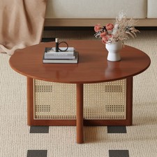 ParlorDream Coffee Table Rattan Rund 33.5" Boho Living Room Decor Center Table