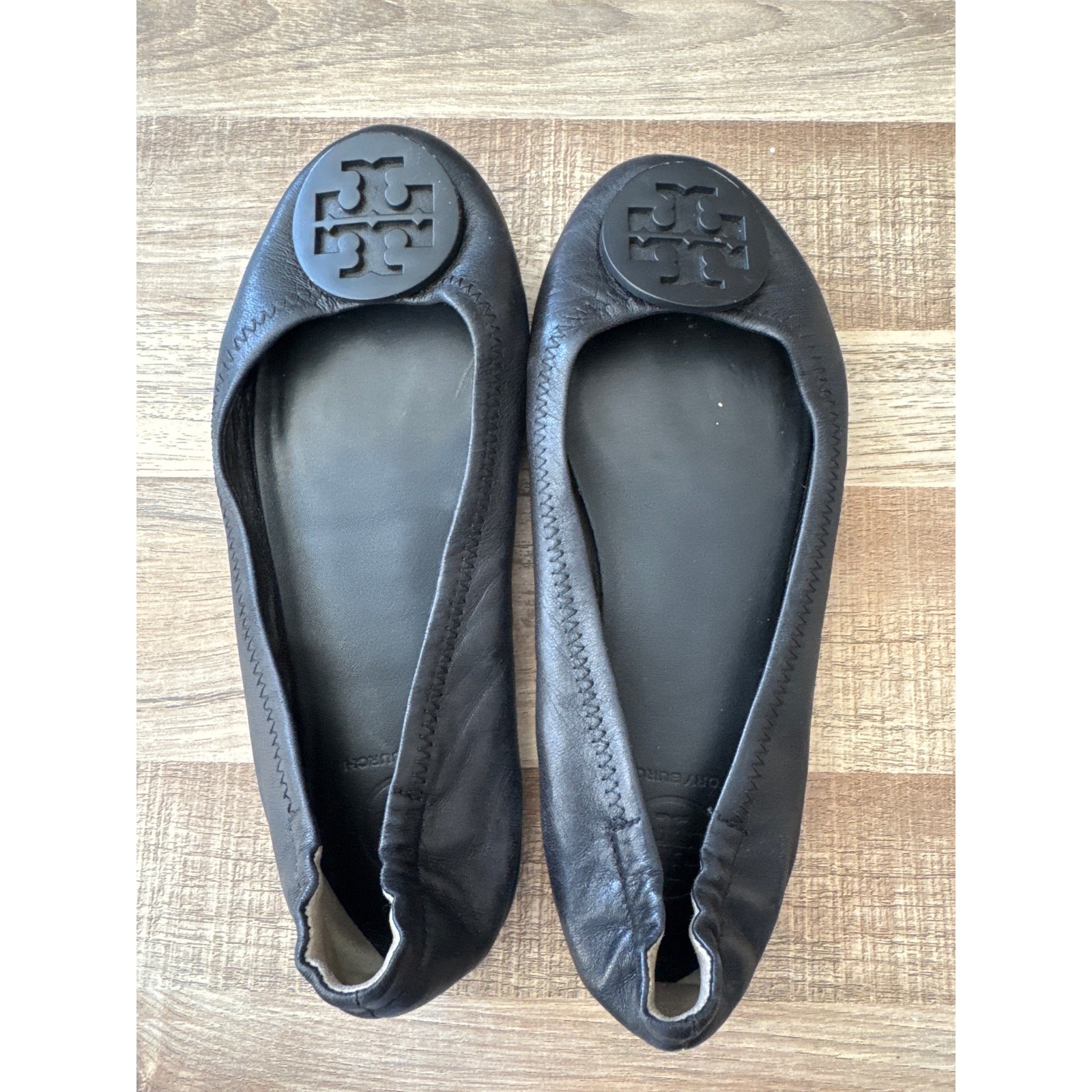 Tory Burch Minnie Ballet Flats Travel Leather in Black size 6