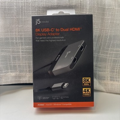 J5 Create JCA465 8K USB-C to Dual HDMI Display Adapter - For macOS or Windows