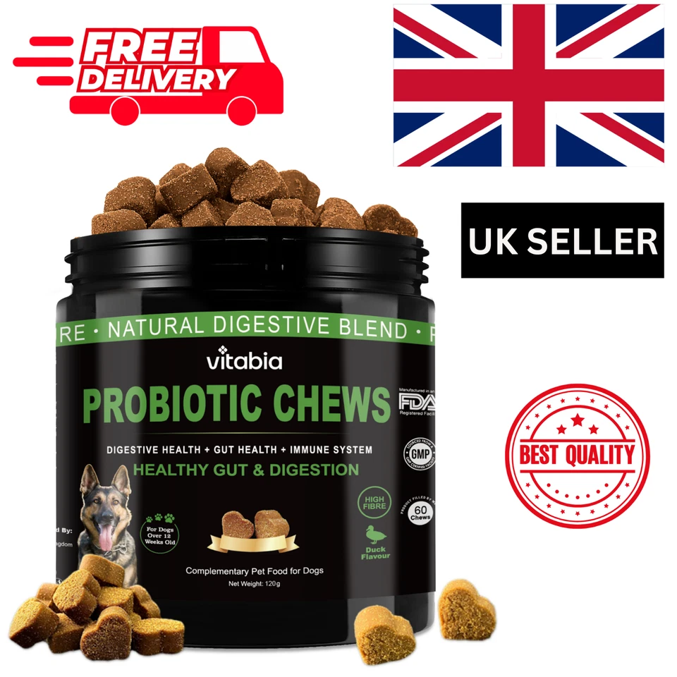 VITABIA Probiotics for Dogs UK - Dog Chews for Anal Gland & Scoot Relief - Dog Probiotic