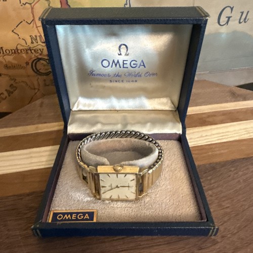 OMEGA N6527 Tank 14K Solid Gold Watch 1950's Watch Video W/Omega Box