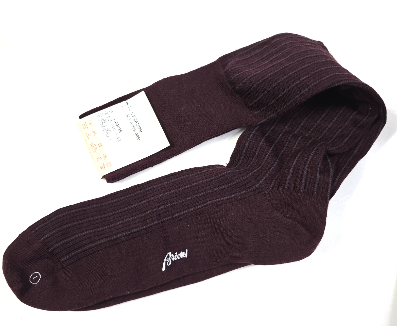 Brioni NWT Over the Calf Dress Socks Size L 10-12 in Burgundy Wool Cotton Blend