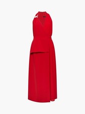 Sleeveless Maxi Dress Solid Red V-Neck Long Regular Fit Women