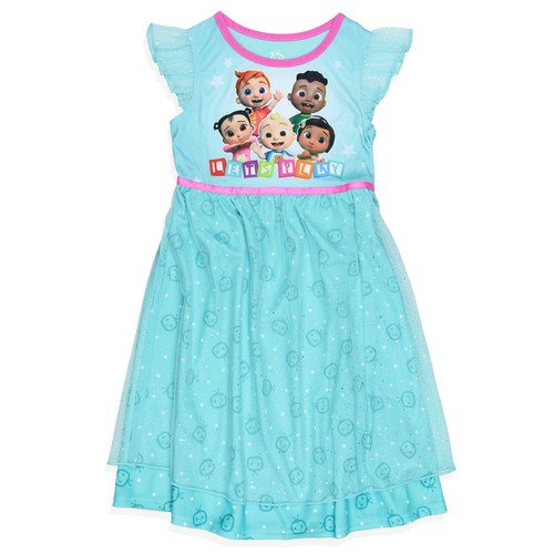 CoComelon Toddler Girls Lets Play Ruffle Sleeve Dressy Glitter NightGown, 4T