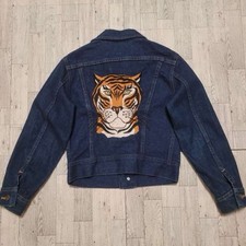 Vintage Girls LEE Tiger Type 3 Dark Wash Denim Jean Jacket Size 12 USA Made