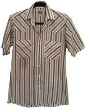 Ely Cattleman Mens Short Sleeve Striped Pearl Snap Western Shirt Size S STAINS
