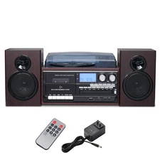 Vinyl Record Player with Speakers Turntable bluetooth Cassette Tape CD Player