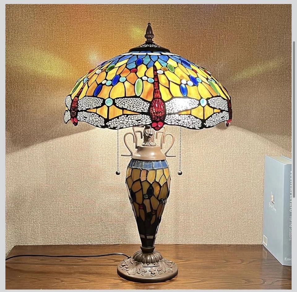 24” Capulina Tiffany Dragonfly Table Lamp Yellow for Living & Bedroom. - Image 2 of 4