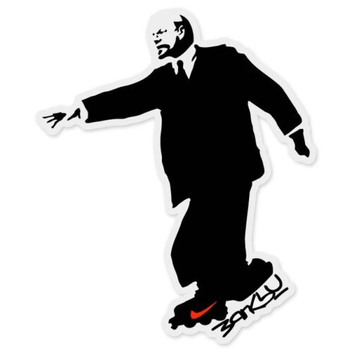 Banksy Lenin Rollerskating car bumper sticker 4" x 4" - Picture 1 of 1