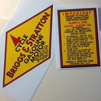 #ad Briggs amp; Stratton early engine decals Y amp; Z Yellow diamond shape set of 2 $18.90