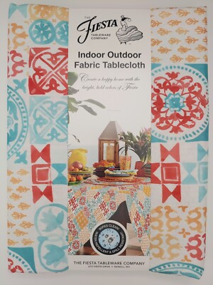 Fiesta Indoor Outdoor Fabric Tablecloth 60'' x 102'' Oblong Capri Tile Yellow Blue