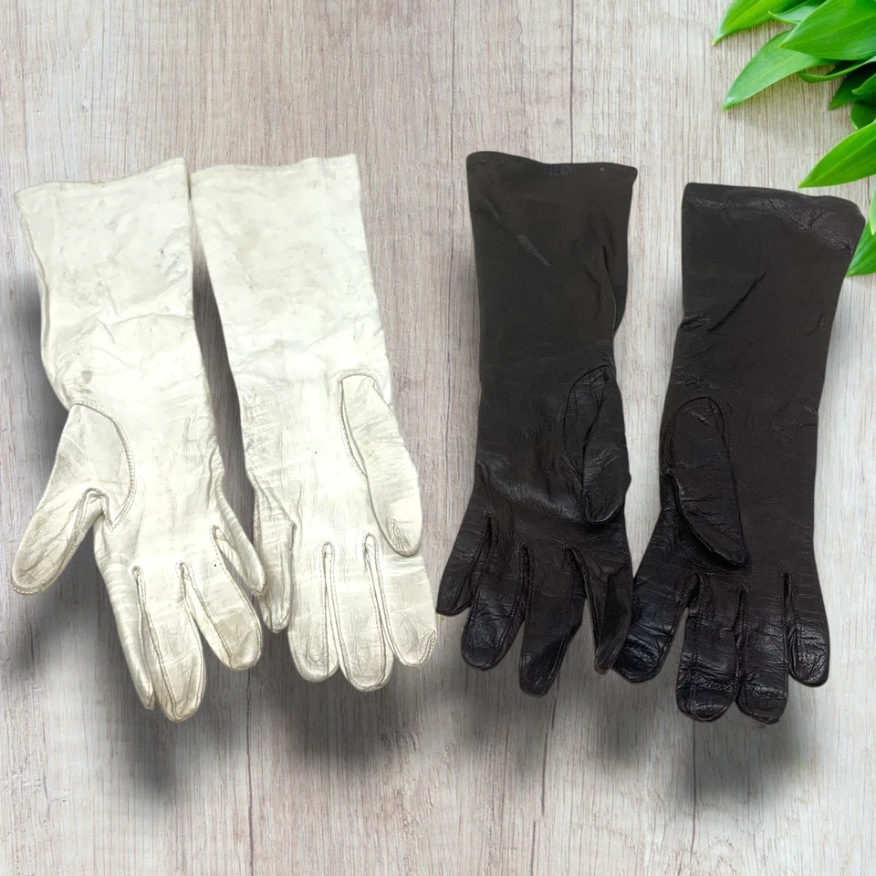 Лот 2 x винтажный Hudson's Kid кожаные перчатки перчатки Франции размер 6 шелк с подкладкой - Изображение 2 из 4