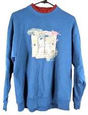 Vintage Morning Sun Blue Sweatshirt with cat dog Cabin Print