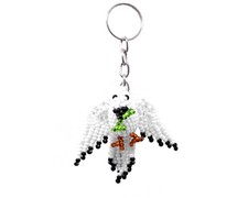 White Dove Seed Bead 3D Figurine Keychain Handmade Gifts Art Animal Accessories
