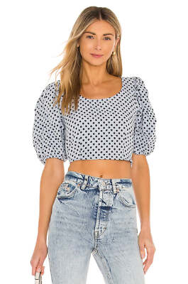 white polka dot puff sleeve top