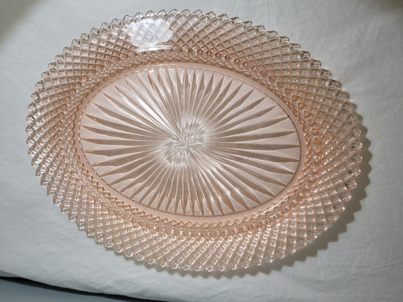Depression Era Miss America Pink Oval Platter 12" Circa 1935-38 Anchor Hocking