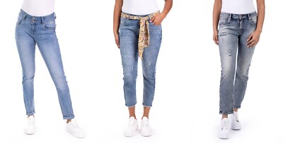 Blue Monkey Damen Jeans B-Ware blau Skinny Slim Shaping 7/8 Cropped Gürtel