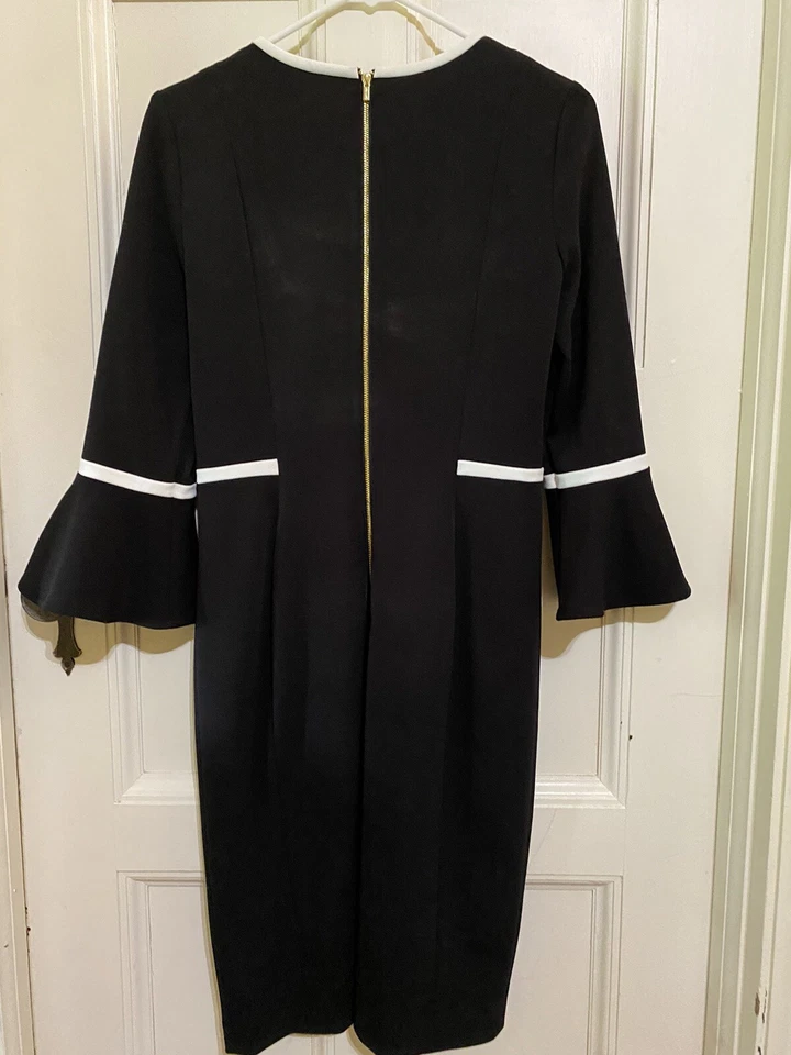 Vestido CALVIN KLEIN Negro Cremallera Espalda Mangas Acampanadas Talla 6 Foto 3 de 4