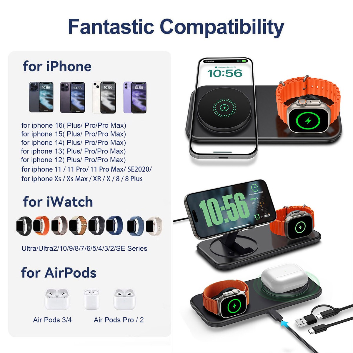 UK in Foldable 15W Magnetic Wireless Charger Mat Pad For iPhone Apple  Watch