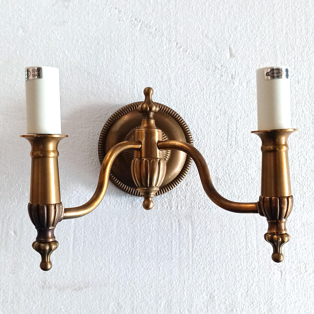 Litecraft Wall Light Edwardian Styled Candle E14 2 Arm Fitting - Brass Clearance