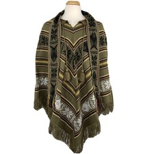 Inca Importing Womens Green Blanket Poncho Cape w/ Fringe One Size Fits Most