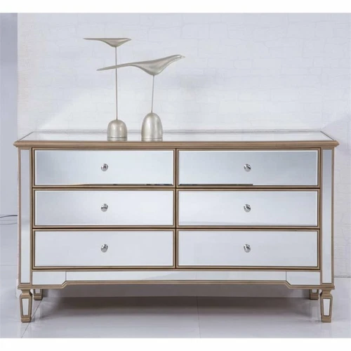 Elegant Decor Contempo 6 Drawer 60" Mirrored Dresser in Hand Rubbed Antique Gold - Picture 2 of 8