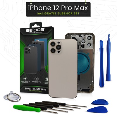 Backcover für iPhone 12 Pro Max Gold Gehäuse Rückseite Glas Frame Housing NEU