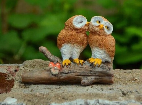 Owl Couple Bird Statue Fairy Sculpture Tabletop Figurine Home Decor Gifts - Picture 5 of 5