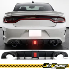 Fits 15-23 Dodge Charger V4 Rear Bumper Lip Diffuser w/ LED Light Gloss Black