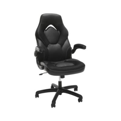 Racing Style Bonded Leather Gaming Chair, in Black