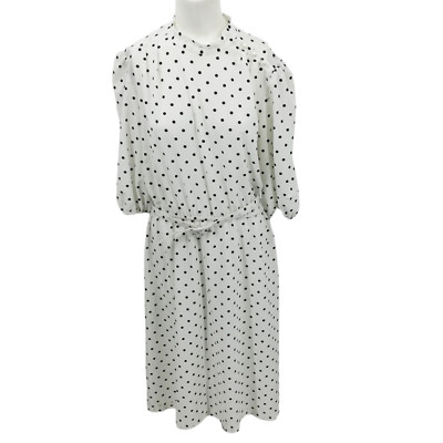 Vintage 80s Polka Dot Mock Neck Blouson Half Sleeve Dress Size 18 Belt Elastic