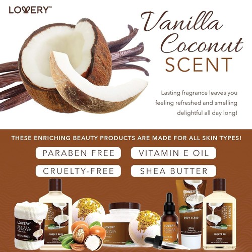 Bath and Body Gift Basket for Women and Men – 9 Piece Set of Vanilla Coconut Hom - Picture 4 of 9