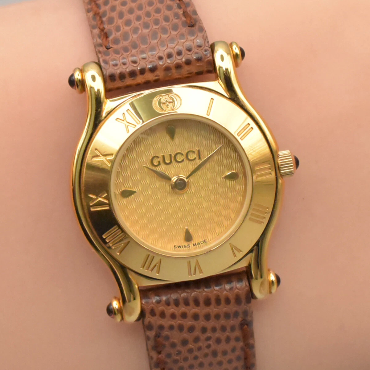 BOITE montre vintage GUCCI 6500 P 6500P cadran doré quartz fabriquée en Suisse du Japon
