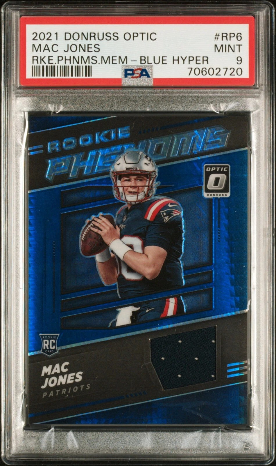 Mac Jones Panini Donruss Optic Rookie Phenoms Memorabilia #RP6 Blue Hyper