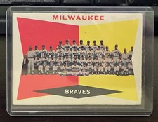 1960 Topps # 381 Milwaukee Braves Team Baseball Card Hank Aaron & Checklist