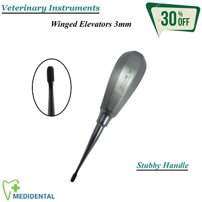 GEFLÜGELTER WURZELAUFZUG Stubby Griff 3 mm Dental Chirurgisches Veterinärinstrument Neu