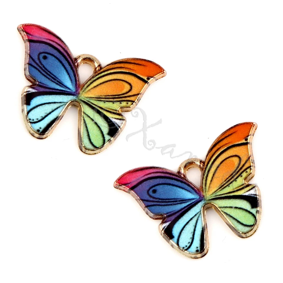 Colgantes de esmalte chapado en oro de 22 mm con dijes de mariposa rosa C9658 - 2, 5 o 10 piezas Foto 3 de 4