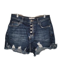 Current/Elliott Blue Exposed Button High Rise Raw Hem Jean Shorts Size 28