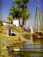 Landscape Egypt view of Cairo P. Monsted Tile Mural Kitchen Backsplash Ceramic