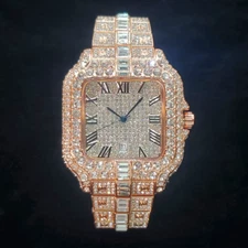 Luxury Diamond Watch Men Hip Hop Bling Bling Iced Out Wristwatch Square Stainles