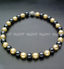 8/10/12mm Black Yellow South Sea Shell Pearl Round Beads Necklace 18" AA